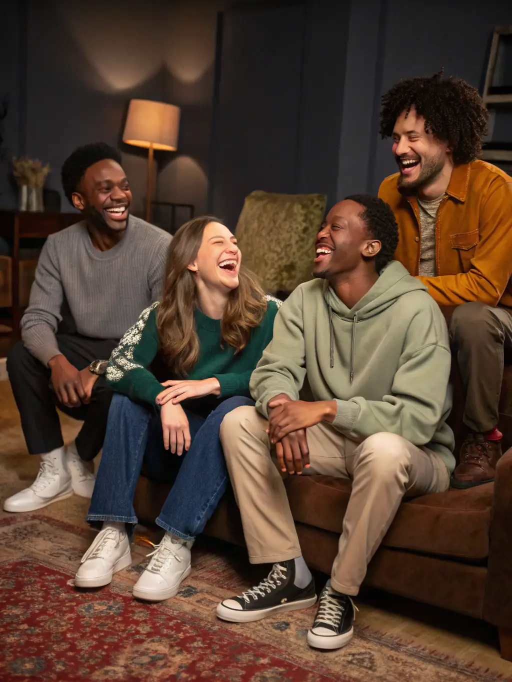 A diverse group of celebrities from different fields (actors, musicians, athletes) are shown together, smiling and interacting positively, representing the wide network available through Hollywood Management Team.
